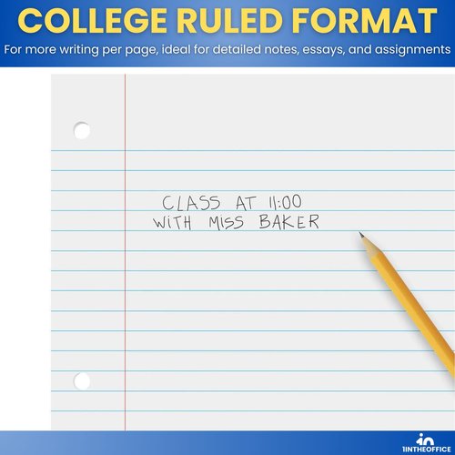 1InTheOffice College Ruled Filler Paper 5.5 x 8.5 Mini Binder Filler Paper, White, 100 Sheets/Pack