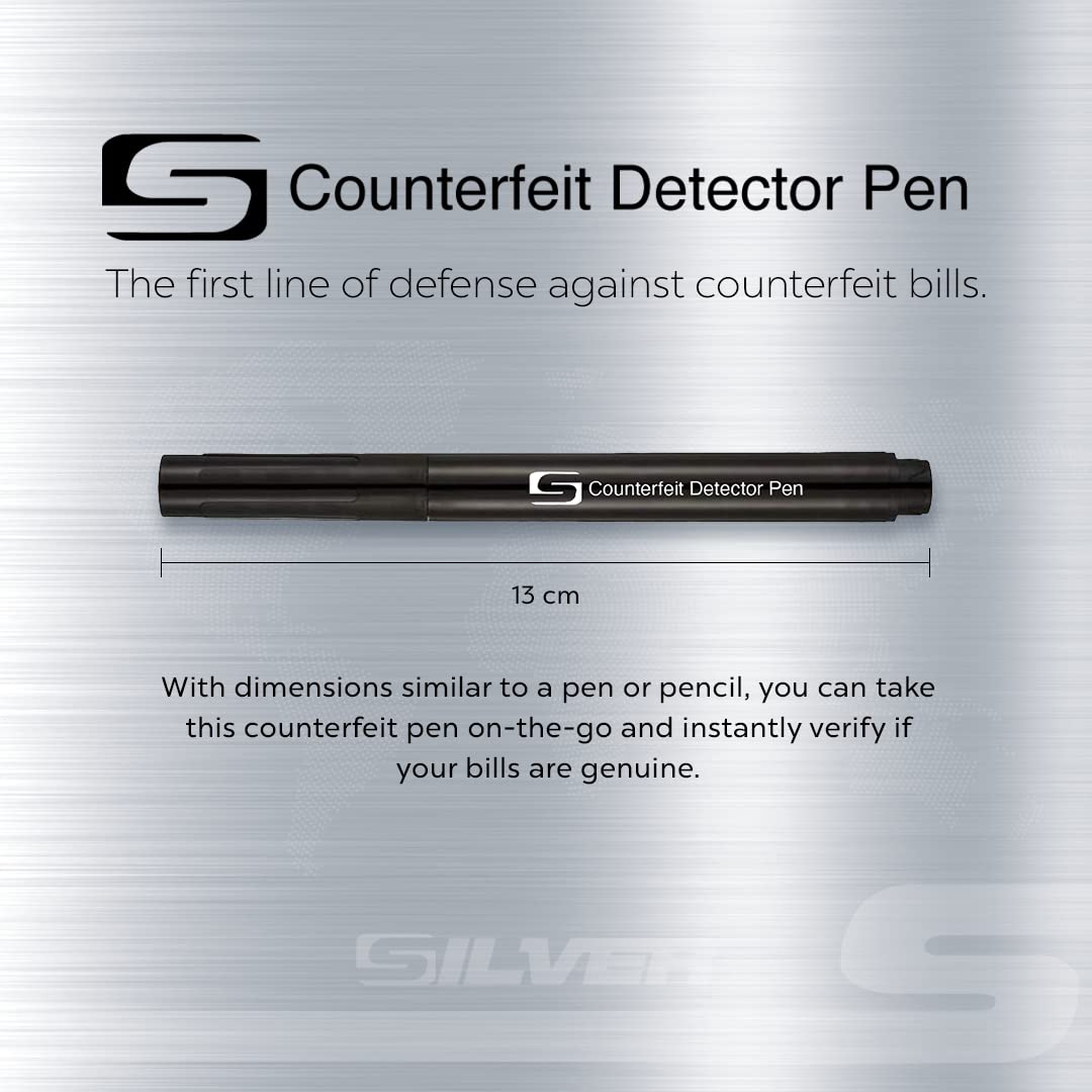 SILVER by AccuBANKER (5 Counterfeit Pens) Counterfeit Bill Detector Pen with Chisel Tip, Money Checker, Detector Pen Detects Fake Counterfeit Bills from Most World Currencies