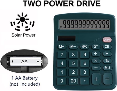 Regine Switzerland Office Desk Calculator - Dual Power Financial Calculator with Large Display (Green)