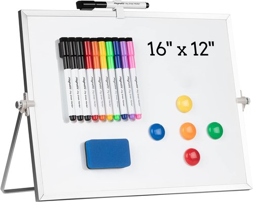 Cazeyoo Magnetic Desktop Whiteboard - Portable Double-Sided 16 x 12 Inch with Stand, Markers & Eraser