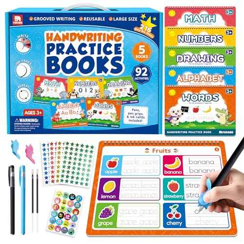 Magic Grooved Writing Practice Books for Kids, Large Grooved Handwriting Copybook, Reusable Learn to Write Number Letter Tracing Workbook for Kids Ages 3-8 Preschool Calligraphy 11"x8"