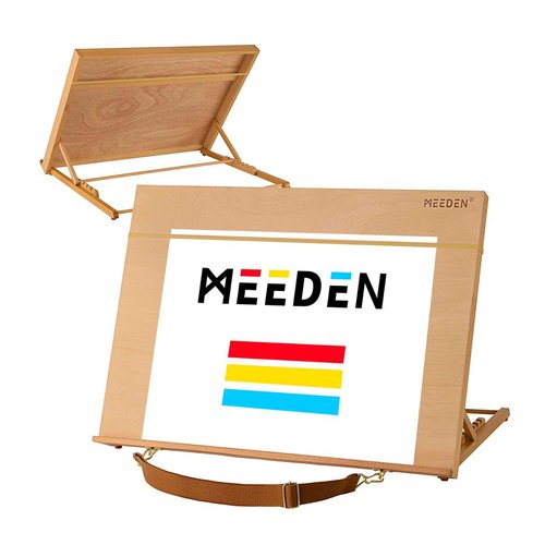 MEEDEN A2 Wooden Tabletop Easel for Painting, 5-Position Adjustable Drawing & Sketching Board with Shoulder Strap, Portable Beechwood Desktop Art Easel Stand for Adults, Artists, Beginners & Student