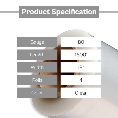 PSBM 4 Rolls 18 Inch x 1500 Feet 80 Gauge Stretch Film/Wrap Heavy Duty, Industrial Strength Clear Shrink Wrap for Shipping, Packaging, Moving, Bundling or Storage