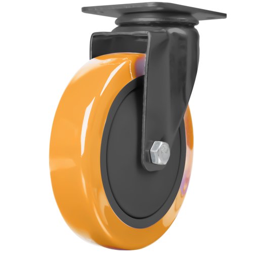 Finnhomy 5 Inch Caster Wheels Set of 4 Heavy Duty Plate Swivel Casters Polyurethane Wheels for Furniture/Workbench Premium PU Industrial Wheels 3,000 Lbs Anti-wear Smooth Casters Orange (Free Screws)