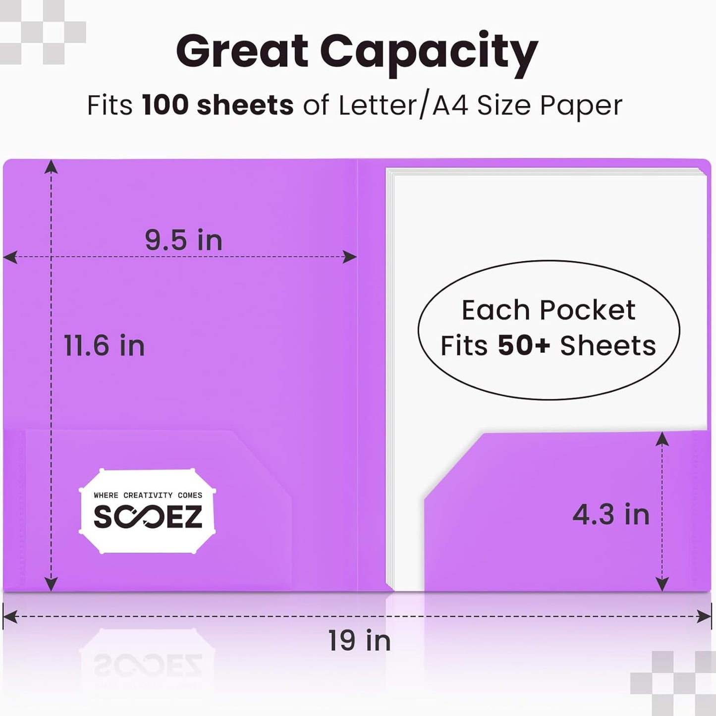 Sooez 6-Pack Plastic Pocket Folders - Heavy Duty, Aesthetic Pastel Colors | Ideal for School & Office
