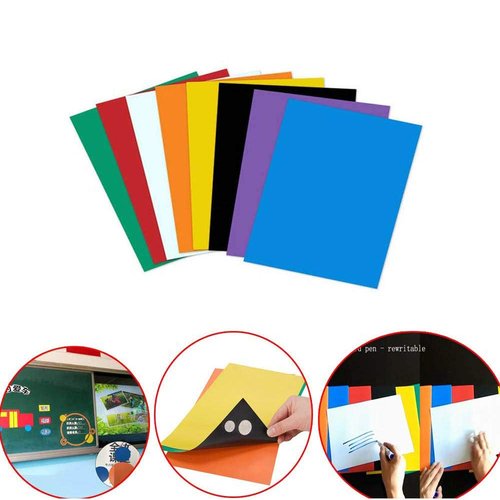 A4 Color Magnetic Sheet Teaching aids， Can be cut Soft Magnetic ，Sheet ferromagnetic/ Magnetic Strip Rubber， Message Board Magnet Stone Stickers（1 set of 8 sheets）