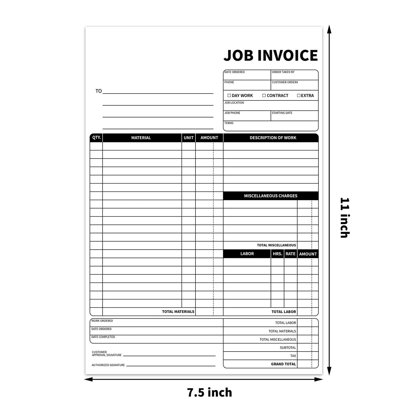 IMXYO Carbonless Work Order Forms,7.5 x 11 inches Invoices for Small Business,Sales Order Book with Backing Board, 2-Part Receipt with Carbon Copy, 50 Sets
