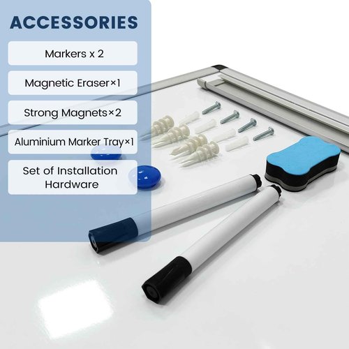 Folded Magnetic Whiteboard 60 x 40 Foldable Magnetic Dry Erase Board, Wall-Mounted Aluminum Frame Memo Whiteboard for Office Home and School