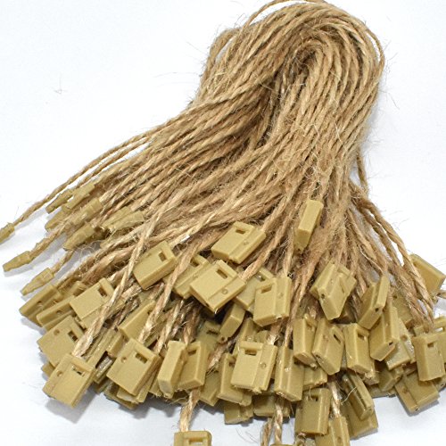 Renashed 7in Hemp Twine Hang Tag Fasteners (500 Pack) with Plastic Lockers