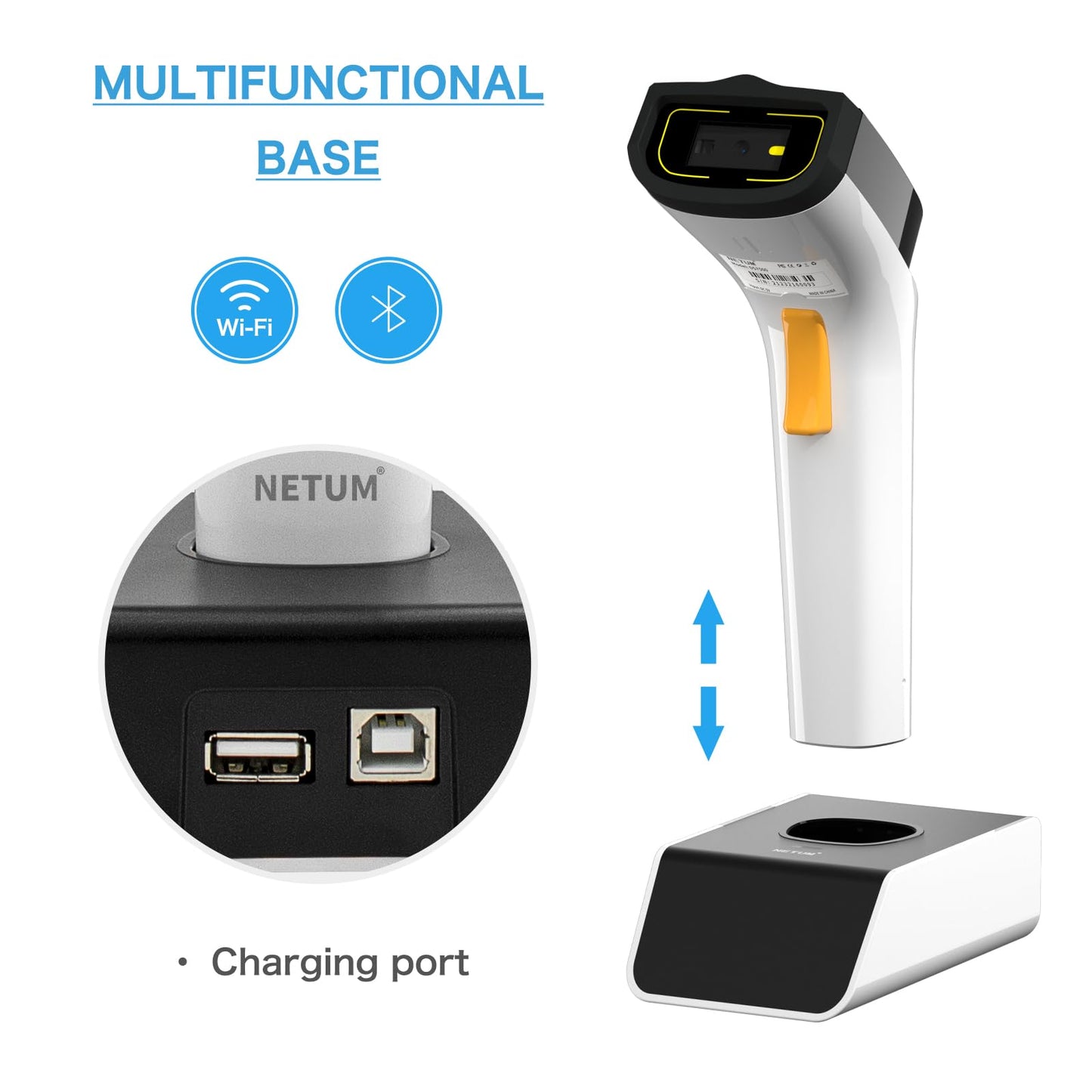 NETUM Wireless Wi-Fi 2D Barcode Scanner Connect with TCP UDP Network Protocols, Hands Free Automatic Sensing Bar Code Reader 1D 2D QR pdf417 Scan Gun Suitable for Inventory, POS Industry - DS2800