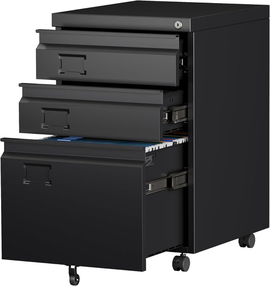 SUXXAN Mobile File Cabinet - Heavy Duty Steel 3 Drawer Filing Solution with Lock | Fits Letter/Legal/A4 Size