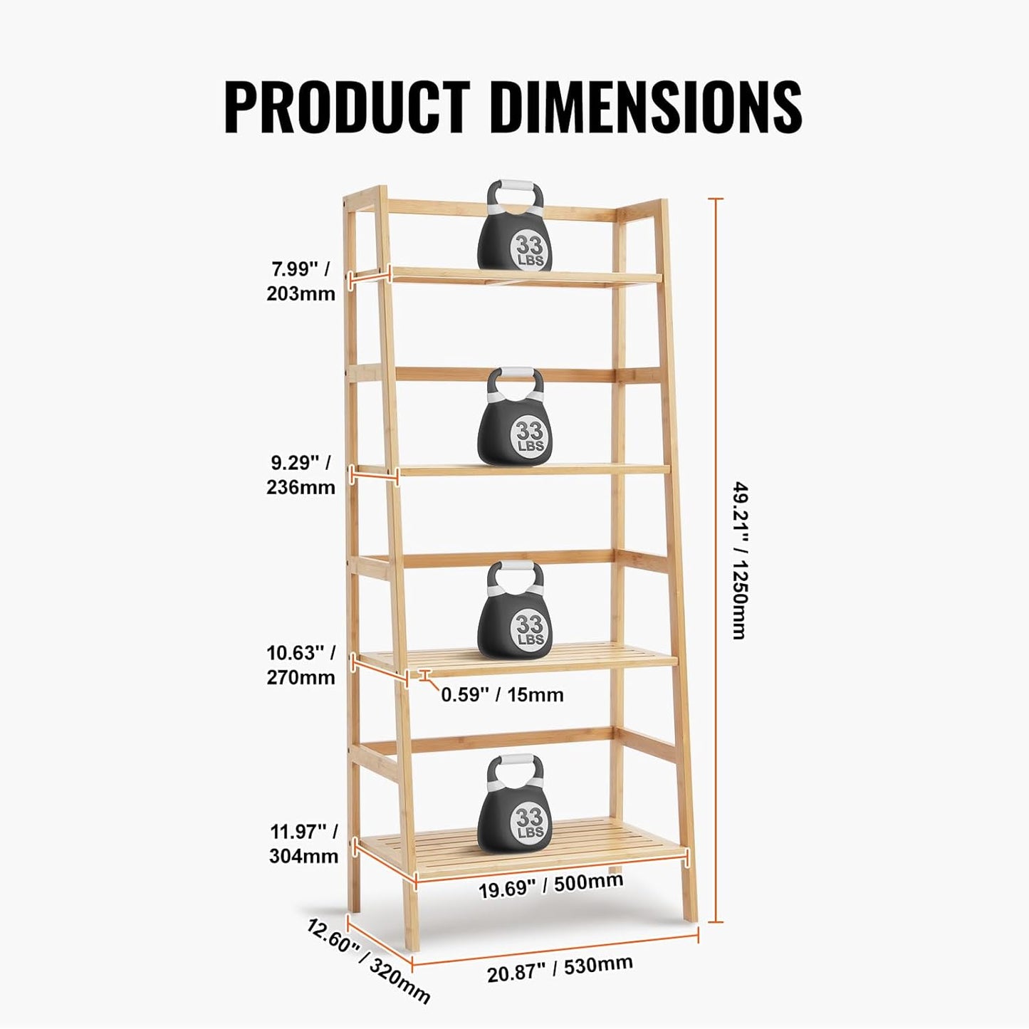 VEVOR 4-Tier Bamboo Ladder Shelf - Stylish Trapezoid Bookcase & Plant Stand | Natural Wood Finish