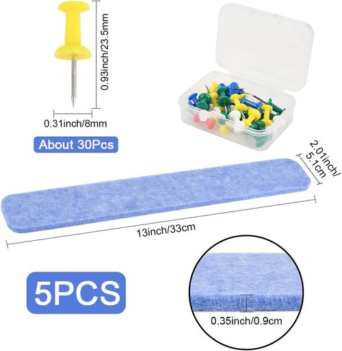 Skiennix Adhesive Felt Pin Board Strips - 5 Pack with 30 Wall-Mounted Bulletin Bars for Home & Office Decor