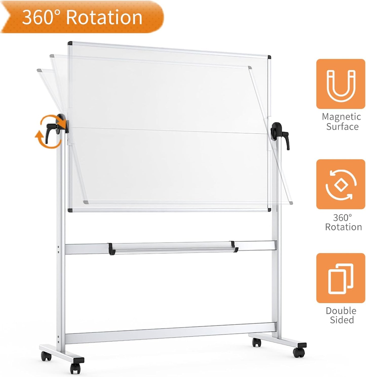 VIZ-PRO Double-Sided Mobile Whiteboard - 48 x 36 Inches Magnetic Dry Erase Board on Wheels