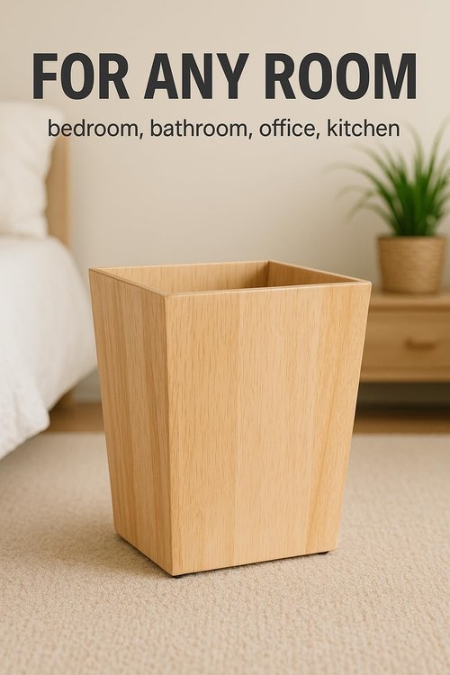 KMwares Decorative Square Wastebasket/Trash Can/Garbage Can for Home Accent, Kitchen, Bathroom Accessories, Office Decoration - Rubber Wood