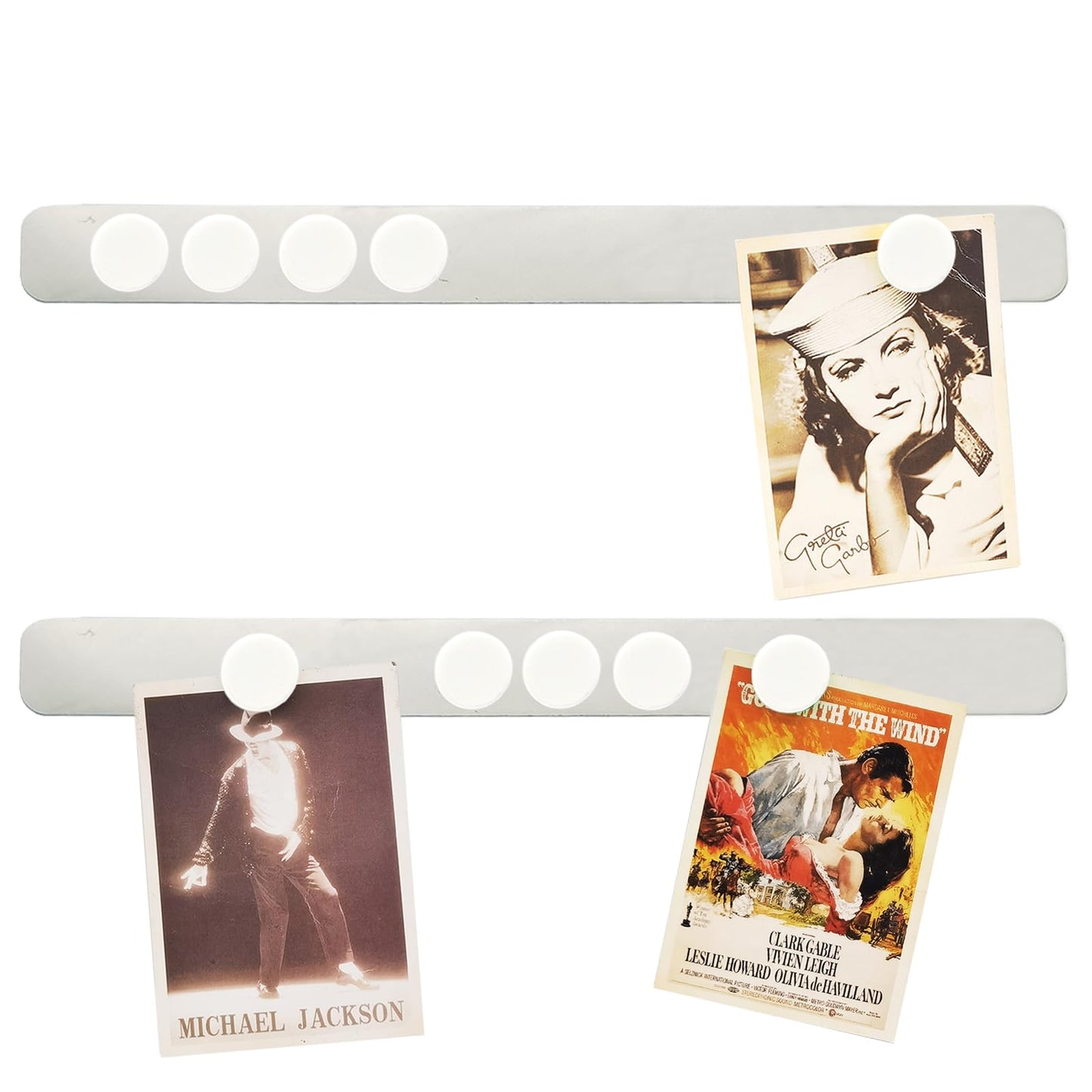 PYJLBX Magnetic Bulletin Board Strips Frameless Stainless Steel Iron Strips, Adhesive Backing Magnet Board Bar, Memo Board with 10 White Magnets, Magnetic Strip Set for Wall School Office Home, 2 Pack
