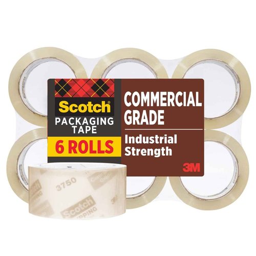Scotch 3750 Commercial Grade Packaging Tape – Heavy Duty Clear Packing Tape, 1.88"" x 54.6 yd per Roll (6 Rolls) – Strong Hot Melt Adhesive for Shipping, Moving, Warehouse & Industrial Use