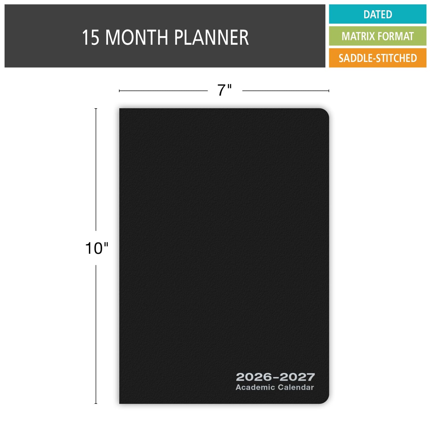 Elan Publishing Company Academic Calendar - 15 Months (April 2026 - June 2027) 7" X 10" Saddle-Stitched Dated for 2026-2027 Academic Year (Black)