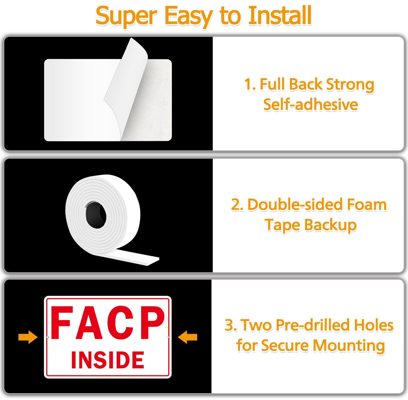 FACP Sign, (2 Pack) Self Adhesive FACP Inside Signs, Rust Free and Reflective Aluminum Metal Sign Sticker for Door (9 x 6 inches, White/Red)