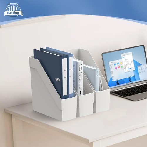 Delifox 3 Pack Magazine Rack, Plastic File Folder Bin Desk Organizer, White