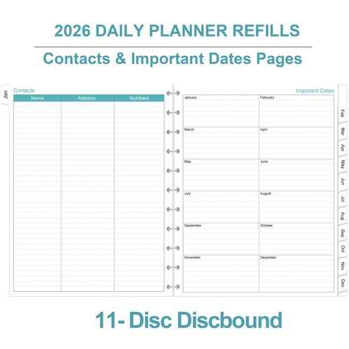 2026 Planner Refills, 11-Disc Discbound One Page Per Day, Daily ＆ Monthly Planner Refill from January 2026 - December 2026, Letter Size, 8.5" x 11"