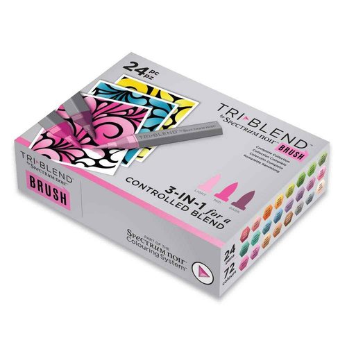 Spectrum Noir Triblend Brush Nib Alcohol Markers Colouring Pack of 24 - Unique 3-in-1 Blendable Colour Shade Effect - Complete Collection Box (72 colours in total)