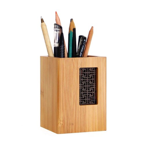 SzBlaze Creative Design Japanese Garden Style Bamboo Wood Desk Pen Pencil Holder Stand for Office School（Style 1）