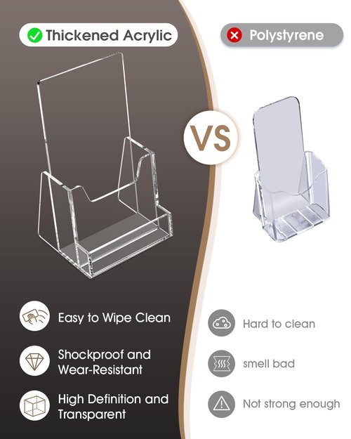 MaxGear 4x9 inch Brochure Holder, 2 Pack Acrylic Display Stand with Business Card Slot, Countertop Literature, Flyer, Trifold, Pamphlet, Booklet Menu Organizer