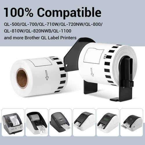 MarkDomain 6 Rolls DK-2251 Black/Red Continuous Length Label Replace for Brother DK 2251 White Paper Tape 2.4in x 50ft Compatible QL-800, QL-810W, QL-820NWB
