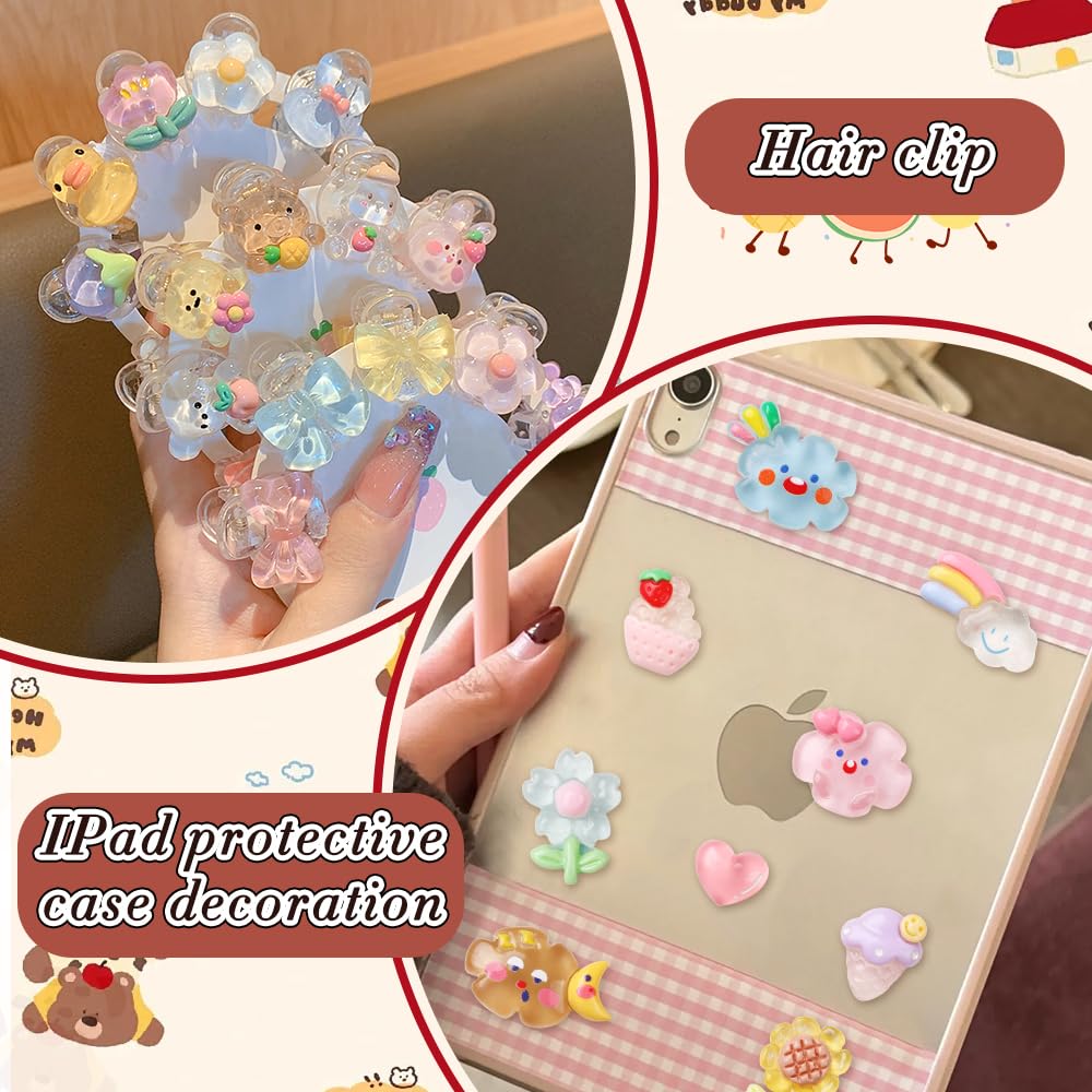 Vellibring 60PCS Cute Slime Charms Mixed Flatback Resin Charms Set,60 Styles Cartoon Making Kit Decorations for DIY Craft Phone Cases Nails Scrapbooking