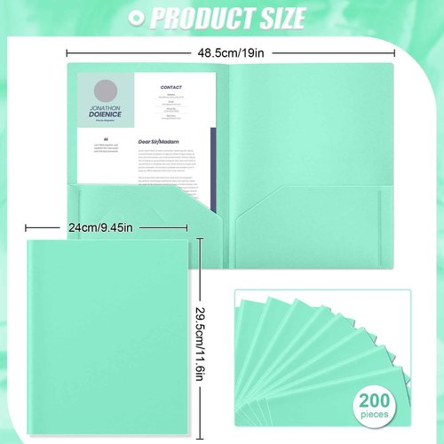 Gueevin 200 Pcs Two Pocket Folders Bulk Plastic File Folder with 2 Pockets Letter Size Paper Heavy Duty Durable Portfolios Case for Home Office School Business 11.61 x 9.45 Inch (Bright Green)