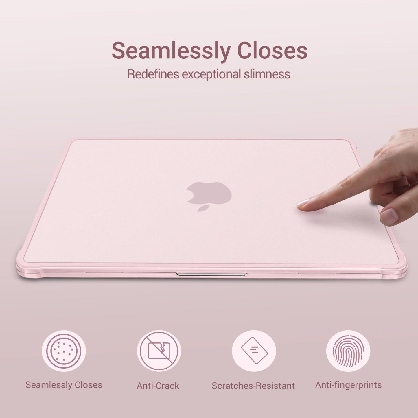 MOSISO Anti-Crack Slimness Case for MacBook Air 13 inch M5 M4 M3 M2 2026-2022 A3449 A3240 A3113 A2681, 3 in 1 Kit Anti-Fingerprints Reinforced TPU Bumper Hard Shell for MacBook Air 13.6, Pink