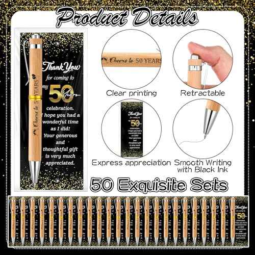 50 Sets 50th Birthday Party Favors for Guests Anniversary Party Favor Include 50 Ballpoint Pens with 50 Thank You Cards 100 Bags and Twist Ties for Anniversary Birthday Wedding Shower