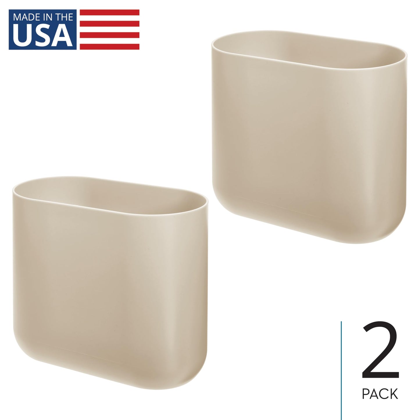iDesign Small Slim Plastic Bathroom Trash Can, 2-Pack, Brown