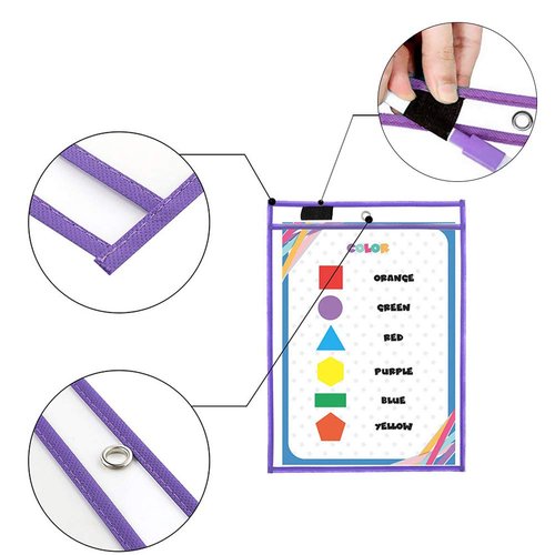 Dry Erase Pockets Sheet Protectors 30 Pack Reusable Oversized 10" x 13" Clear Durable Plastic Sleeves with 12 Pens, 4 Erasers and 2 Rings for Classroom Organization, Teacher and School Supplies
