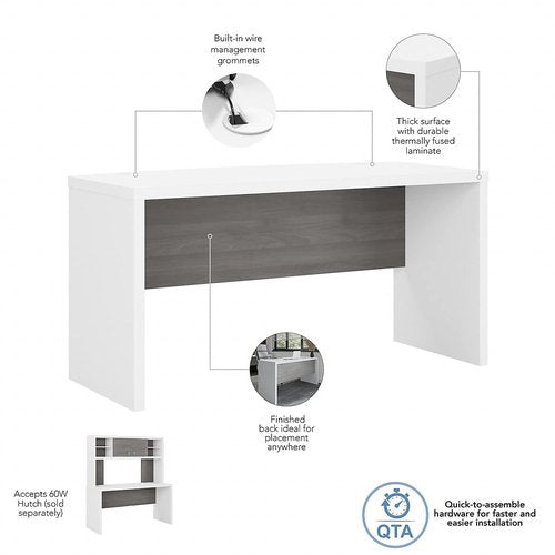 Bush Furniture Credenza Office Table with Wire Management | Echo Collection Computer Desk for Home Office with Quick-to-Assemble Hardware | 60Wx24Lx30H