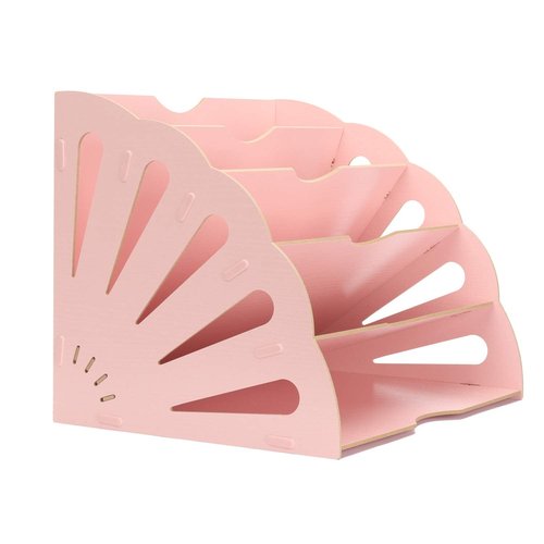 5 Sections Assembly File Sorter Buckle Design Office Wood File Organizer Document Desktop Folder for Home Students DIY Organization, Fan-Shaped Mail Letter Desk File Holder, Pink