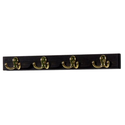 Wooden Mallet Brass, Black 4 Double Prong Hook Rail/Coat Rack,