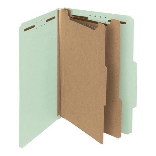 Smead 100% Recycled Pressboard Classification File Folder, 2 Dividers, 2" Expansion, Legal Size, Gray/Green, 10 per Box (19022)
