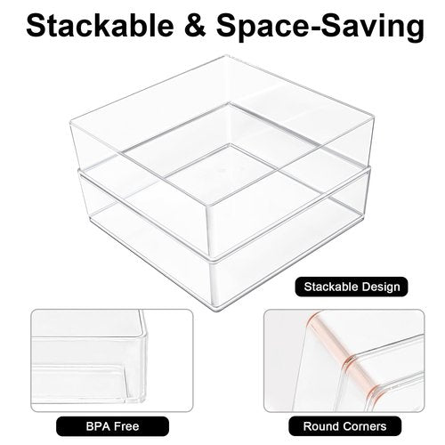 Recogwood Stackable Acrylic Drawer Organizer Set, 11 PCS Multi-Size Storage Bins for Makeup, Office Desk, Bathroom, Vanity and Kitchen Utensils