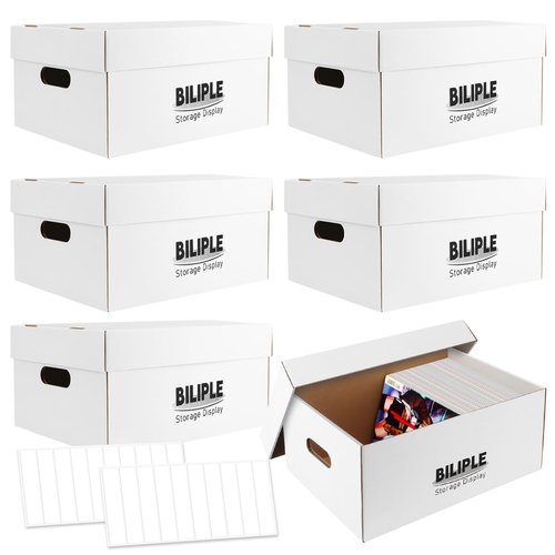 6 Pack Comic Book Storage Box, 15.8" X 7.2" X 10.7" Thick Cardboard Comic Long Box with Lids, Holds 150-175 Current/Silver Age Comics, Stackable Comics Books Bin Container Organizer Holder(White)