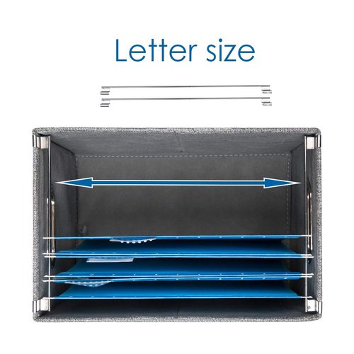 PRANDOM File Organizer Box - Set of 1 Collapsible Decorative Linen Filing Storage Hanging File Folders with Lids Office Cabinet Letter Size Grey (14x9.3x10.8 inch)