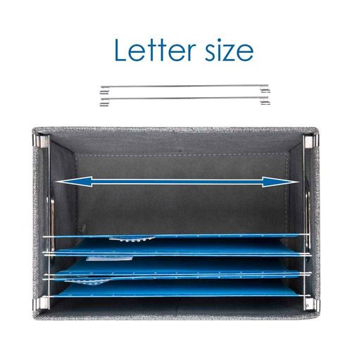 PRANDOM File Organizer Box - Set of 4 Collapsible Decorative Linen Filing Storage Hanging File Folders with Lids Office Cabinet Letter Size Grey (14x9.3x10.8 inch)