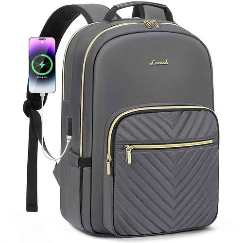 LOVEVOOK Laptop Backpack for Women 18.4 inch,Cute Womens Travel Backpack Purse,Professional Laptop Computer Bag,Waterproof Work Business College Teacher Bag Carry on Backpack with USB Port,Purple Gray