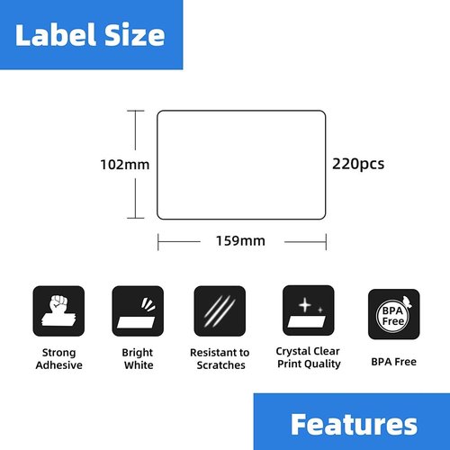 Printholic 4" x 6" Shipping Labels Compatible with Dymo 1744907 Thermal Postage Labels, Ultra Strong Adhesive & Perforated, Compatible with Dymo 4XL & Zebra Desktop Printers [16 Rolls/3520 Labels]