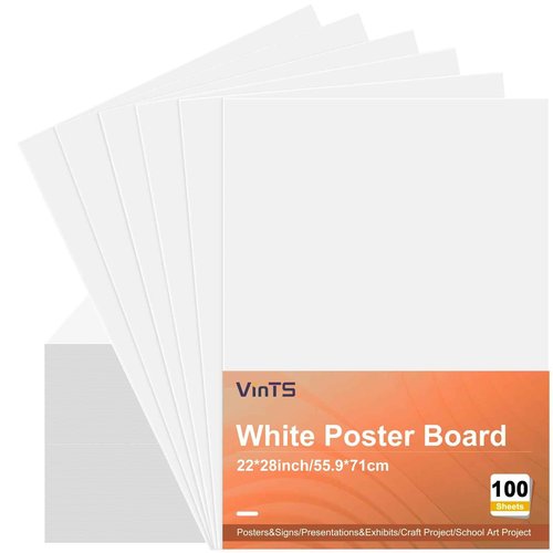 VinTS 22x28 White Poster Board, 100PCS Poster Paper,2 Side Glossy & Matte Thickness Poster Board Bulk for School Arts,Vision, Science Fair(Pack of 100)