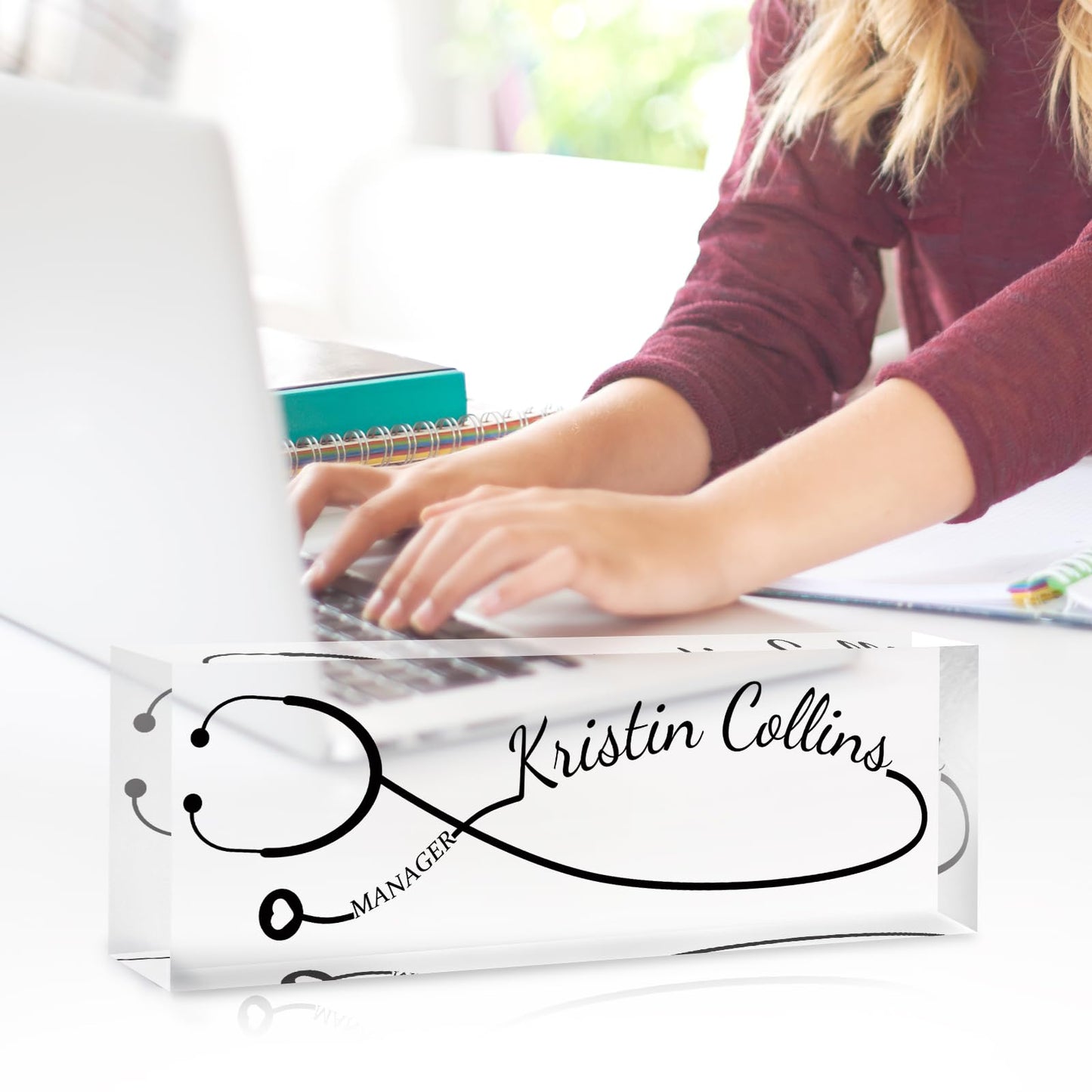 Custom Name Plate for Desk, Personalized Desk Name Plate on Clear Acrylic Glass, Appreciation Gifts for Teacher Employee Boss Coworkers Nurse, Office Desk Accessories for Women Men (Onyx)