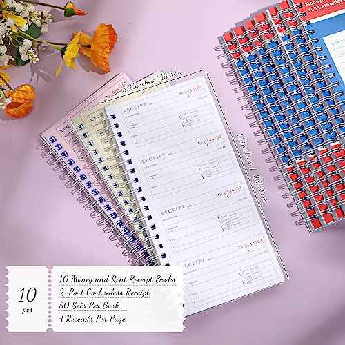 Crtiin 10 Books Money and Rent Receipt Book 3 Part Carbonless Receipt Book Spiral Bound Cover Receipt Log Book with Carbonless Copies 100 Sets Per Book 4 Receipts Per Page (5-1/4" x 11")