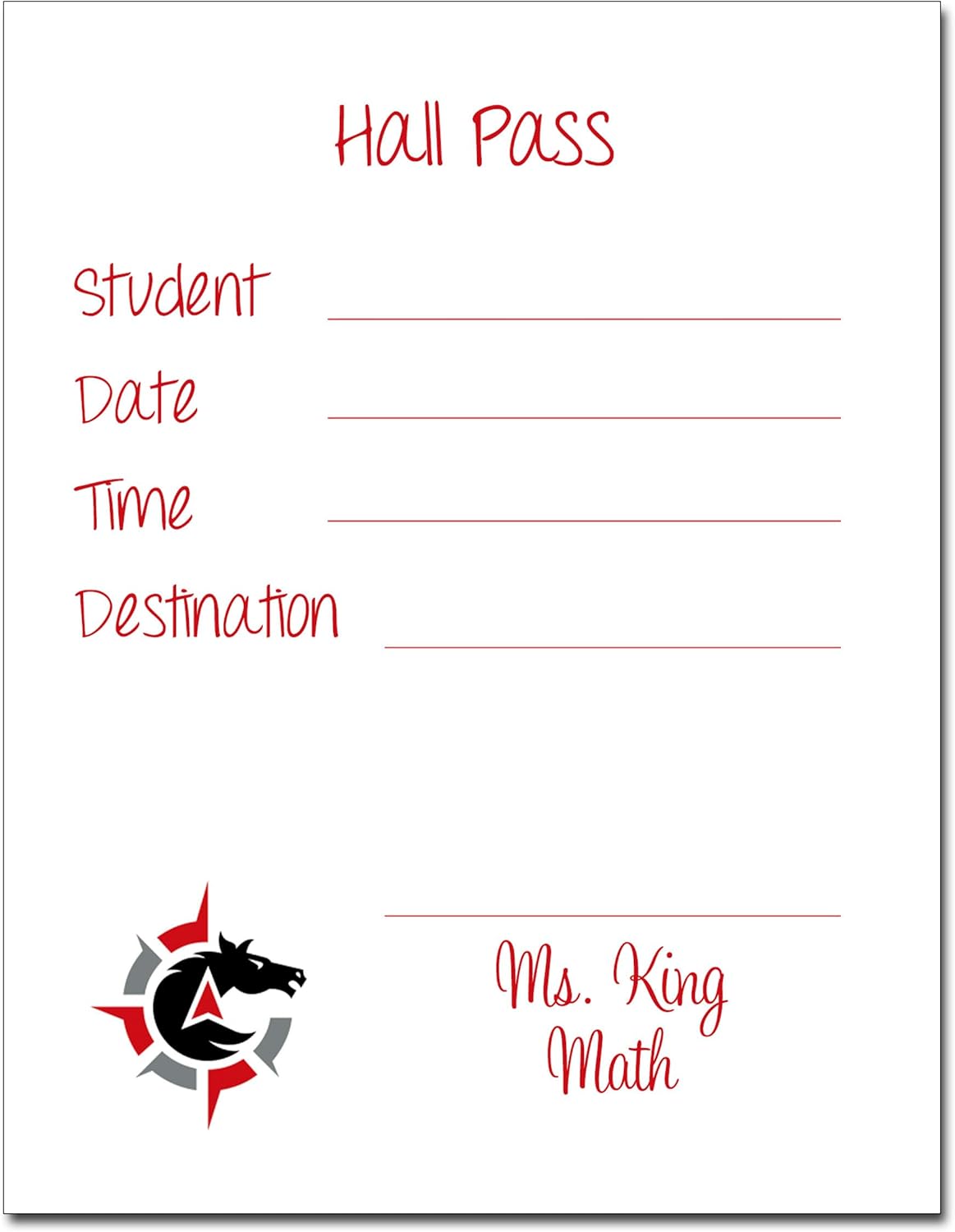 Your School's Logo Mascot Hall Pass - Personalized Teacher Late Pass | Small Size