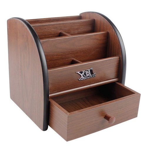 Remote control organizer with drawer, makeup organizers,office pencil holder for desk,wooden multifunctional tabletop storage case YCL828